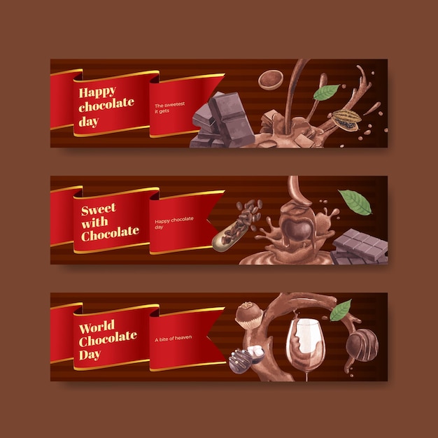 Vector plantilla de banner con concepto del día mundial del chocolate