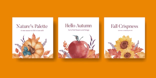 Plantilla de banner con concepto de follaje de otoño rústico estilo acuarela