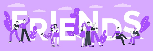 Plantilla de banner de concepto de palabra de amigos
