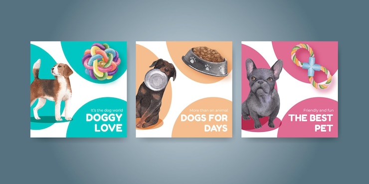 Plantilla de banner con concepto de perro lindo, estilo acuarela