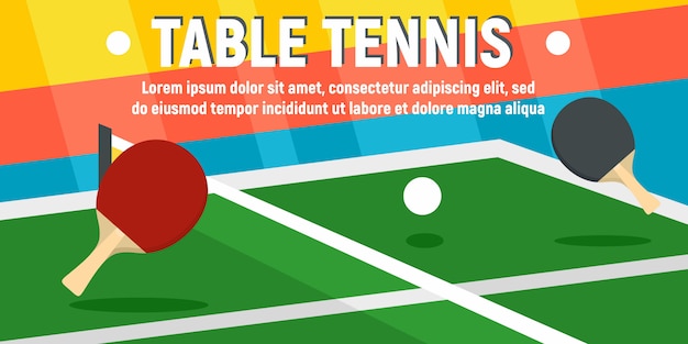 Vector plantilla de banner de concepto de tenis de mesa, estilo plano
