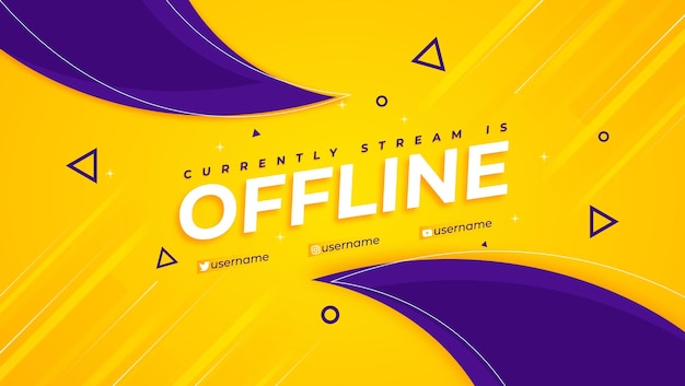 Plantilla de banner sin conexión de twitch en fondo amarillo y morado