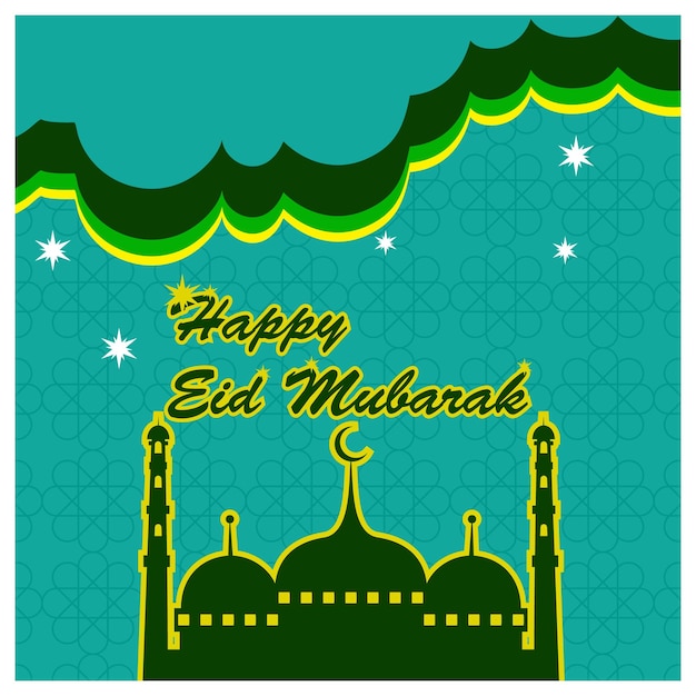 Vector plantilla de banner cuadrado de eid mubarak con mezquita