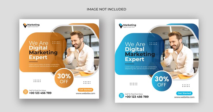 plantilla de banner cuadrado de marketing digital en las redes sociales