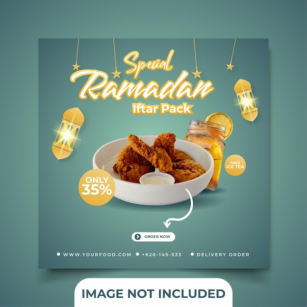 Plantilla de banner cuadrado de publicación de redes sociales de ramadan iftar pack para restaurante o comida deliciosa