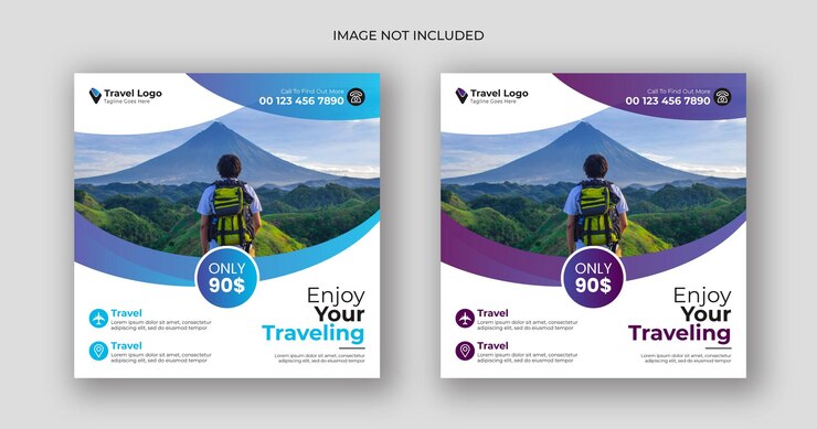 plantilla de banner cuadrado para publicaciones de viajes en redes sociales