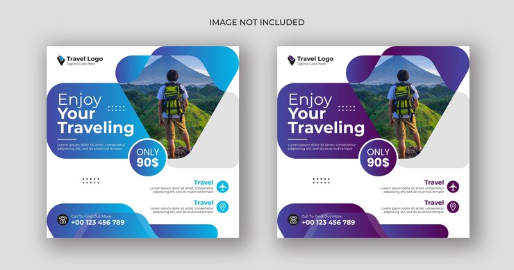 plantilla de banner cuadrado para publicaciones de viajes en redes sociales