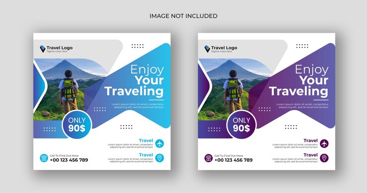 plantilla de banner cuadrado para publicaciones de viajes en redes sociales