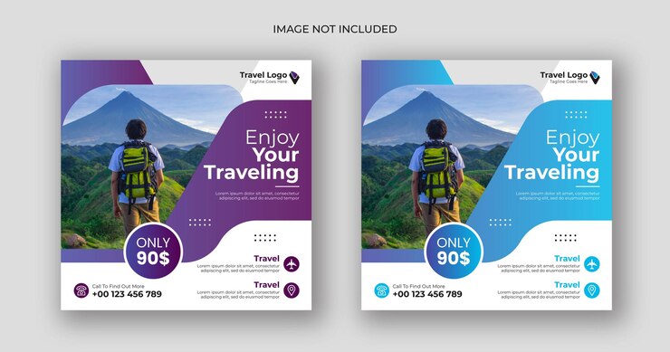 plantilla de banner cuadrado para publicaciones de viajes en redes sociales