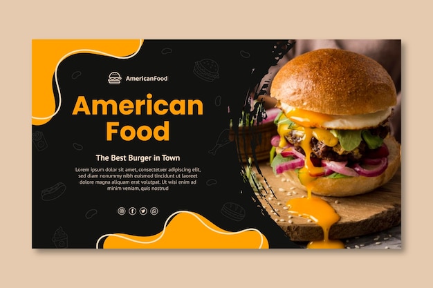 Plantilla de banner de deliciosa comida americana