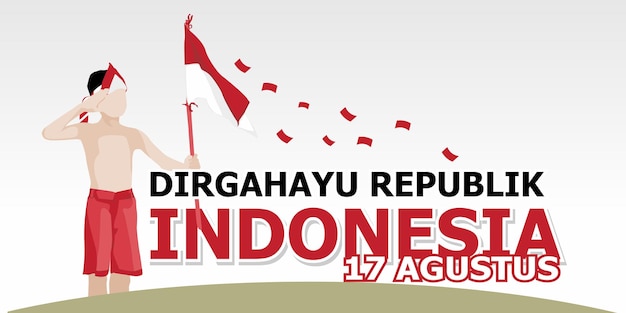 Plantilla de banner del día de la independencia de indonesia con ilustración de dibujos animados para niños