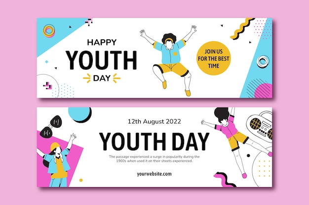 Vector plantilla de banner del día internacional de la juventud de diseño plano