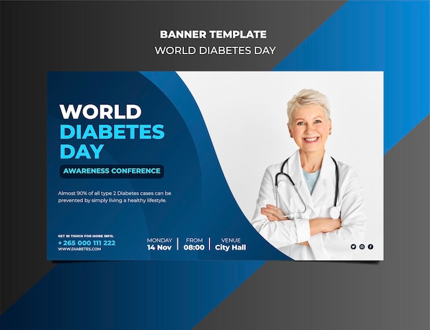 Plantilla de banner del día mundial de la diabetes