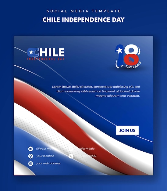 plantilla de banner en diseño cuadrado con un fondo azul con un concepto de sombra en rojo y blanco