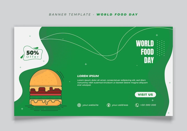 Plantilla de banner en diseño de paisaje con fondo abstracto verde blanco para el diseño del día mundial de la alimentación