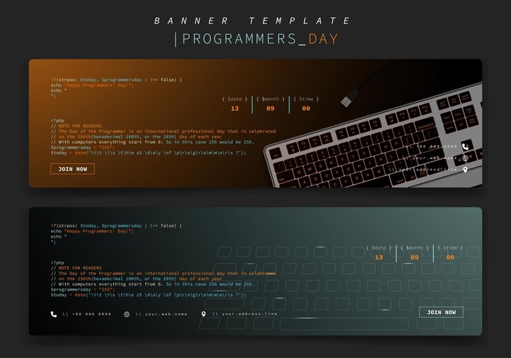 Vector plantilla de banner con diseño de teclado en fondo degradado para el diseño del día de los programadores