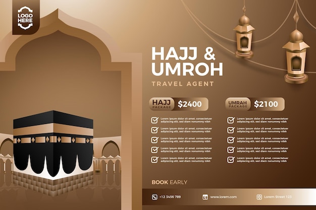 Plantilla de banner editable de promoción de paquete hajj y umrah