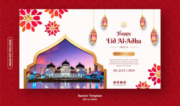 Plantilla de banner de eid al adha con foto