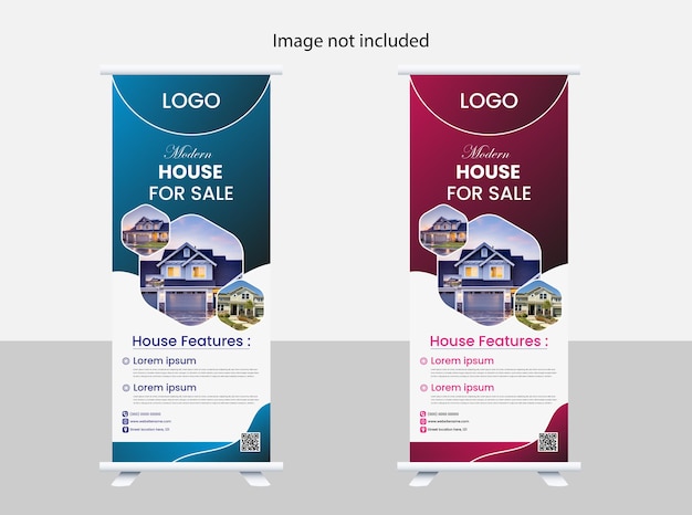 Plantilla de banner enrollable de casa premium verctor