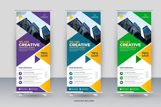 plantilla de banner enrollable corporativo con ideas de formas creativas