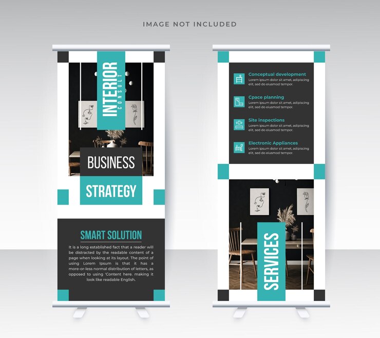 Plantilla de banner enrollable interior de publicidad profesional