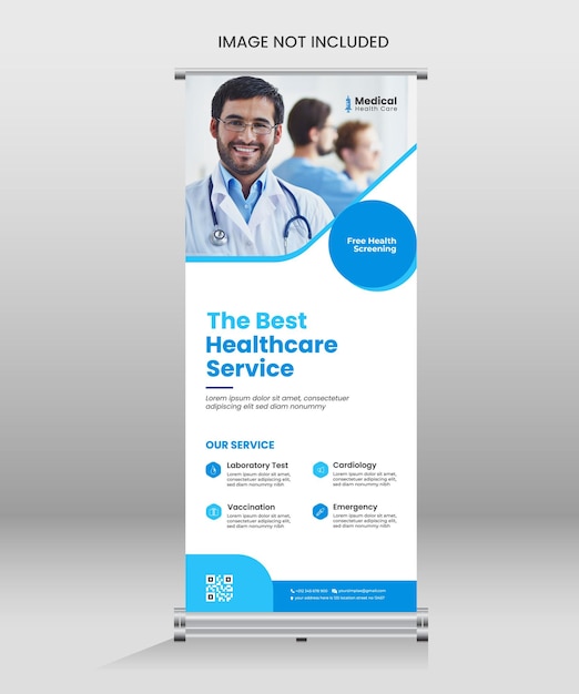 Vector plantilla de banner enrollable médico y de atención médica