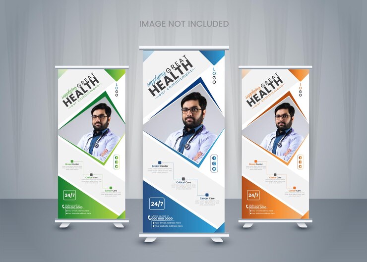 Plantilla de banner enrollable médico o diseño de banner de soporte x banner