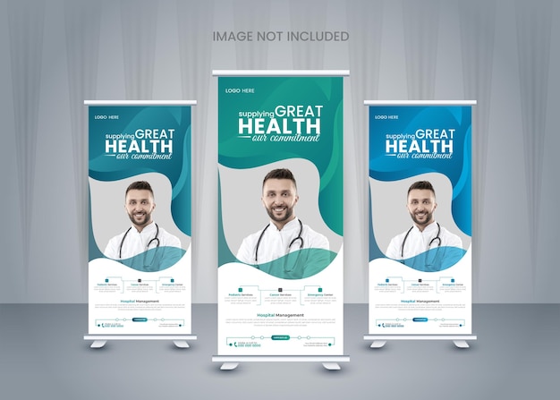 Plantilla de banner enrollable médico o diseño de banner de soporte x banner