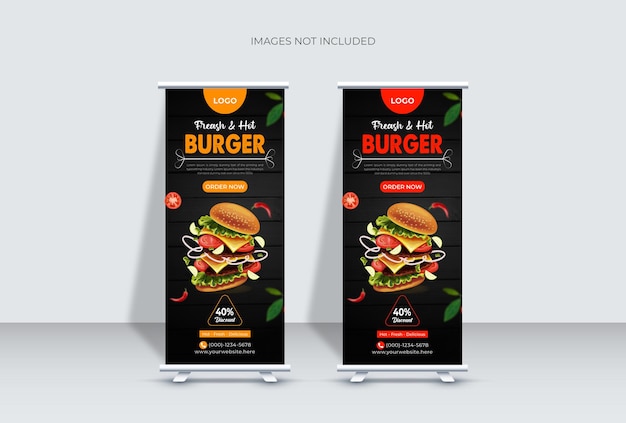 Plantilla de banner enrollable de menú de comida de hamburguesa fresca