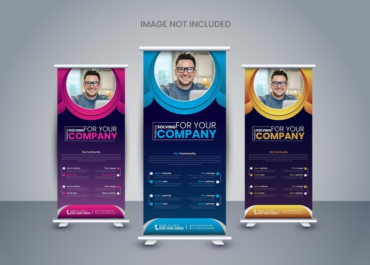 Plantilla de banner enrollable profesional para negocios corporativos, diseño de tarjeta publicitaria, vector de folleto DI