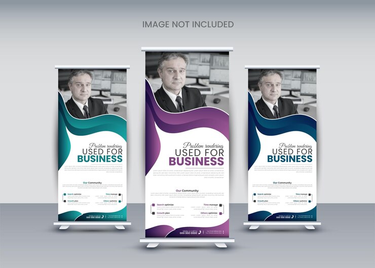 Plantilla de banner enrollable profesional para negocios corporativos, diseño de tarjeta publicitaria, vector de folleto DI