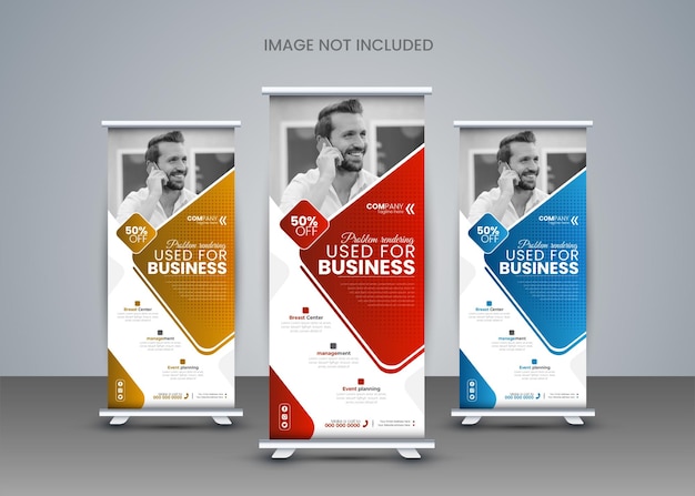 Plantilla de banner enrollable profesional para negocios corporativos, diseño de tarjeta publicitaria, vector de folleto DI