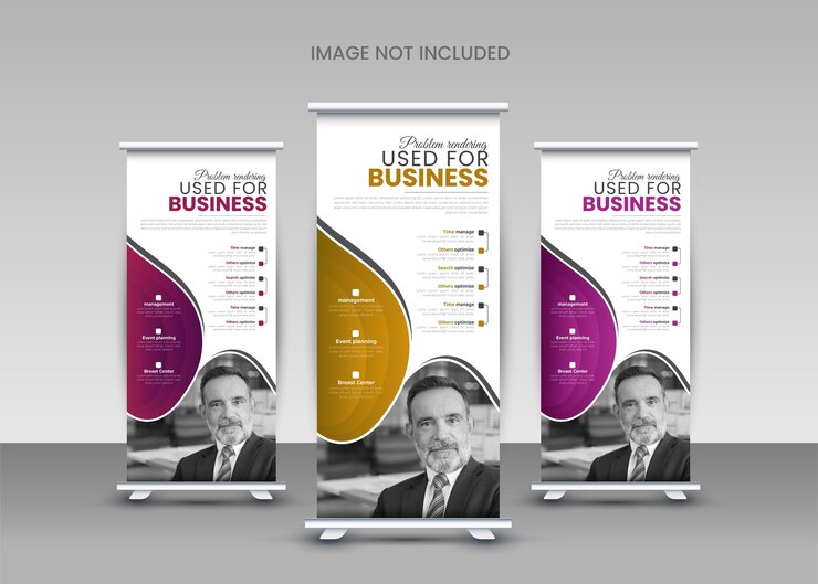 Plantilla de banner enrollable profesional para negocios corporativos, diseño de tarjeta publicitaria, vector de folleto DI
