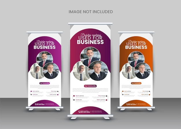 Plantilla de banner enrollable profesional para negocios corporativos, diseño de tarjeta publicitaria, vector de folleto DI