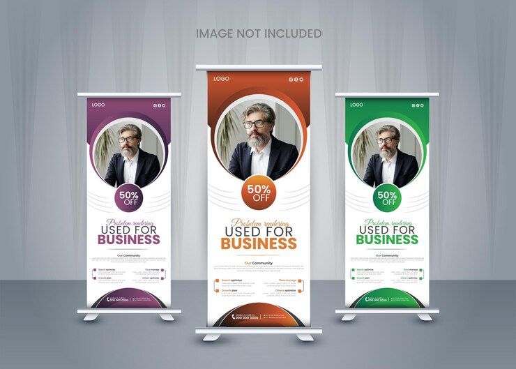 Plantilla de banner enrollable profesional para negocios corporativos, diseño de tarjeta publicitaria, vector de folleto DI