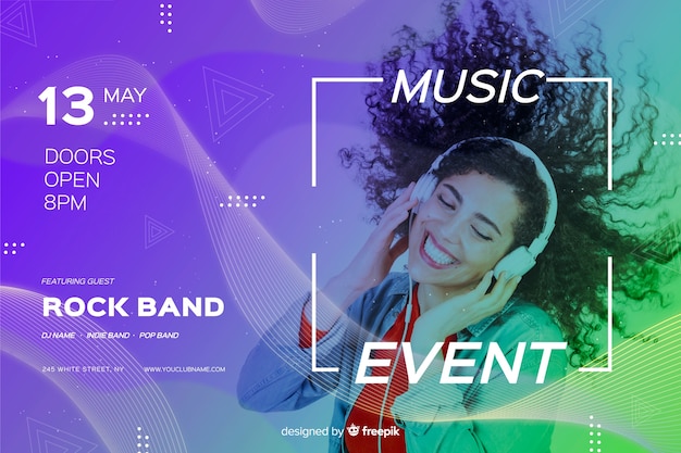 Plantilla de banner de evento musical con fotografía