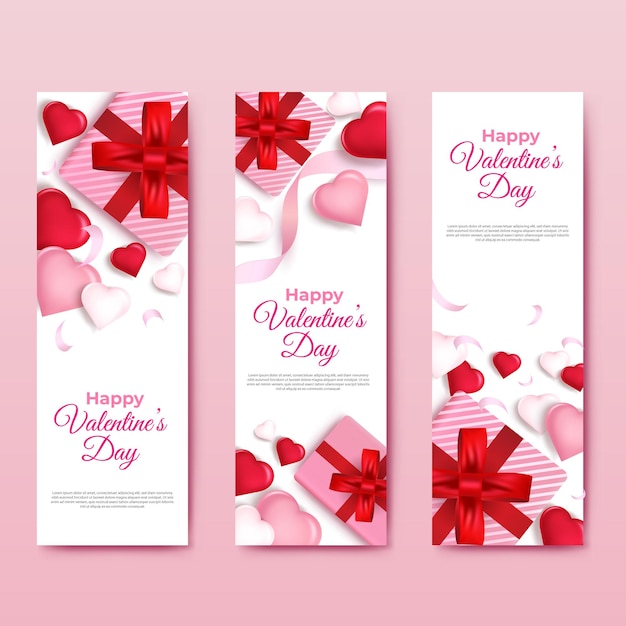 Plantilla de banner de feliz día de san valentín con amor y regalos