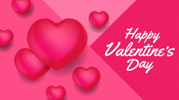 Plantilla de banner de feliz día de San Valentín con globo de hogar 3D