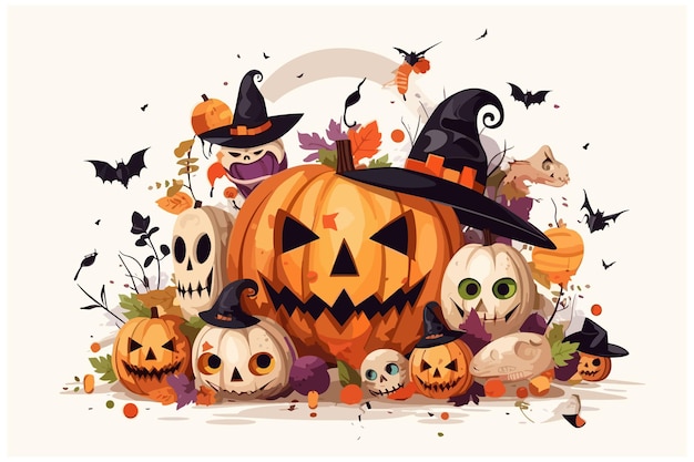 Plantilla de banner de feliz halloween con arte vectorial de calabaza de halloween