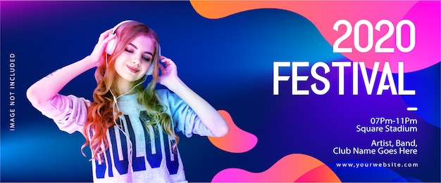 Plantilla de banner del festival 2020 para música y fiesta de dj