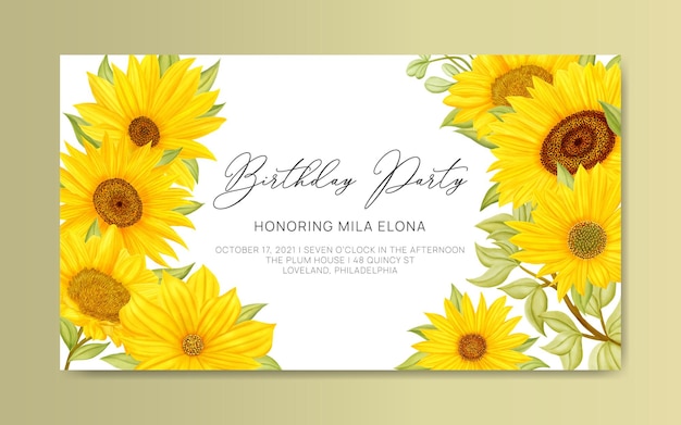 Vector plantilla de banner de fiesta de cumpleaños con girasol amarillo acuarela