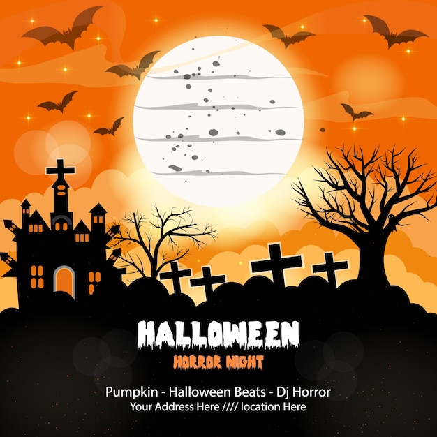 Plantilla de banner de fiesta de evento de noche de Halloween grunge 18
