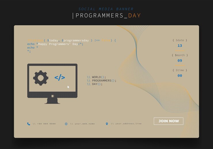Vector plantilla de banner en fondo marrón para el diseño del día internacional de los programadores