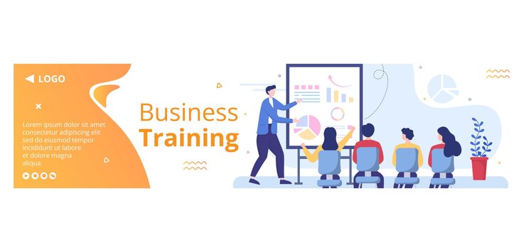 Vector plantilla de banner de formación, seminario o cursos en línea de negocios ilustración plana editable de fondo cuadrado para redes sociales o tarjeta de saludos