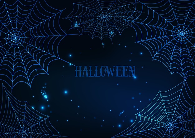 Vector plantilla de banner de halloween con brillantes telas de araña