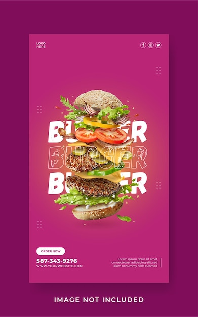 Plantilla de banner de historia de instagram de promoción de menú de comida de hamburguesa vector premium