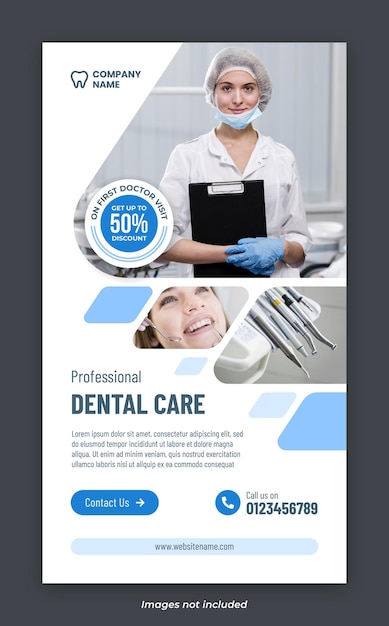 Vector plantilla de banner de historia de instagram de servicios de atención dental