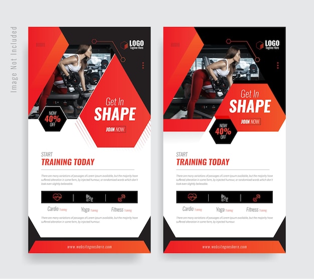 Plantilla de banner de historias de instagram de gimnasio de fitness creativo vector premium