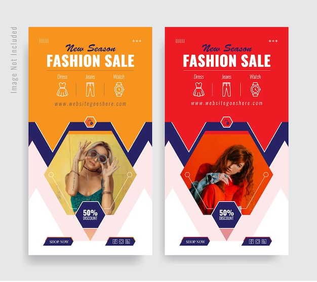 Plantilla de banner de historias de instagram de redes sociales de moda creativa vector premium