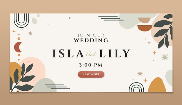 Plantilla de banner horizontal de boda dibujada a mano